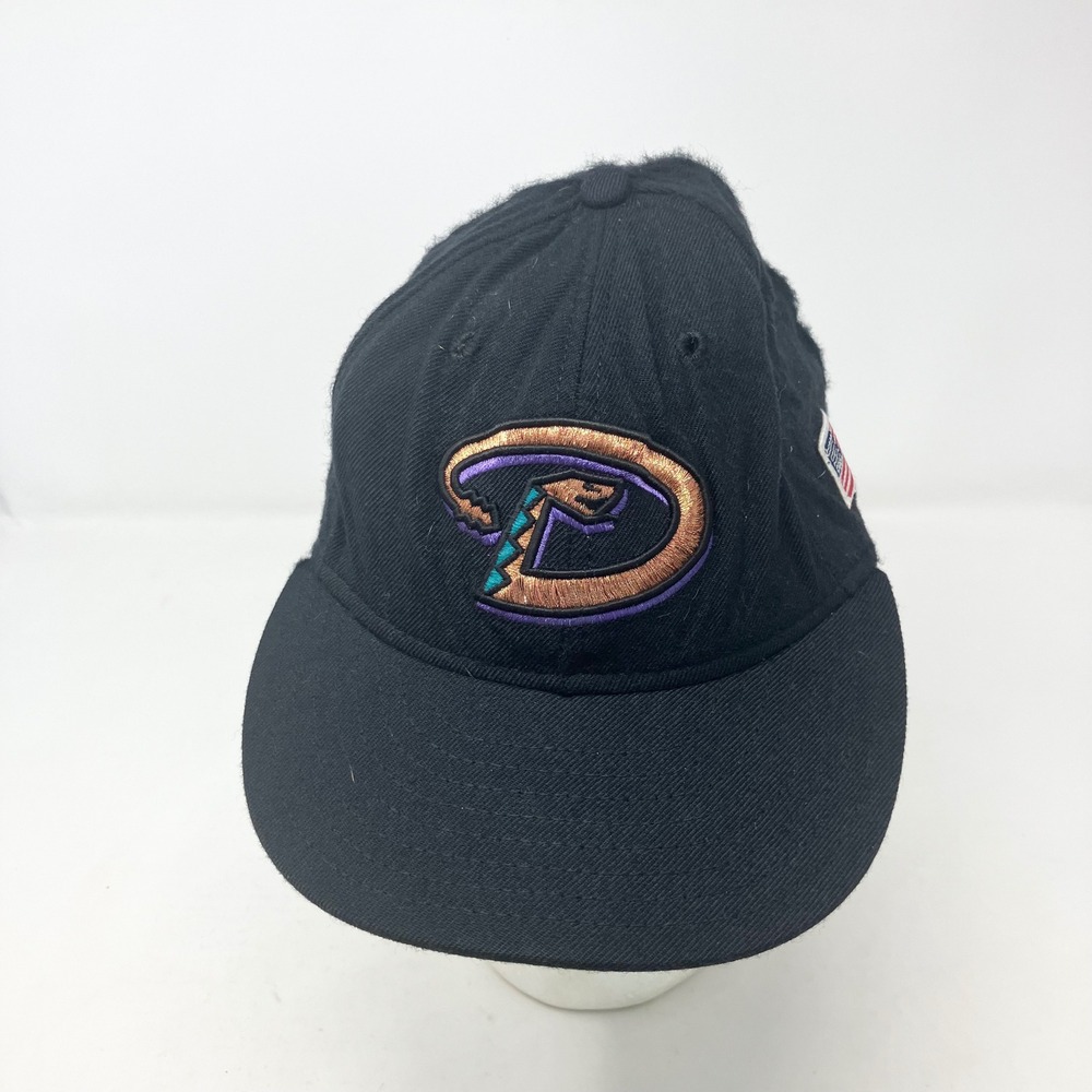 Vintage New Era Hat Mens 7 3/8 Black Arizona Diamondbacks Fitted USA Wool Cap